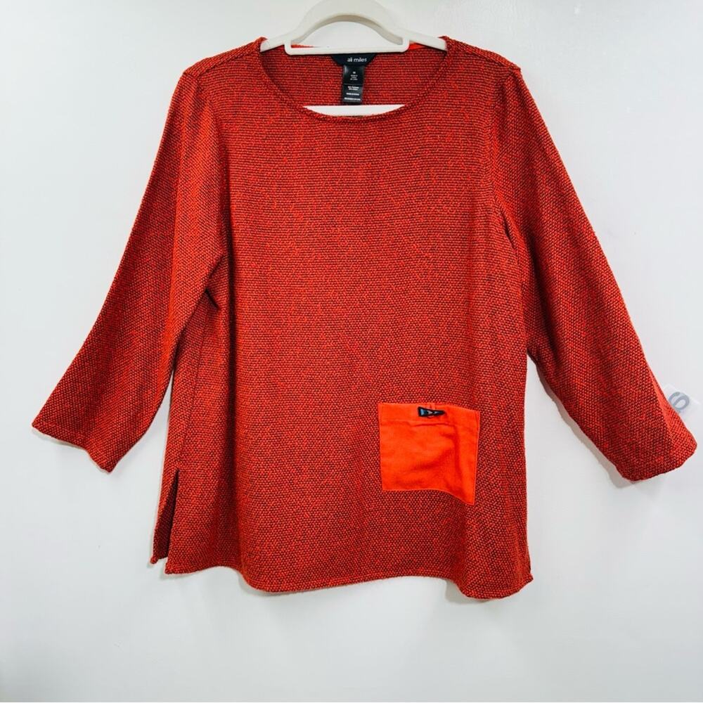 Ali Miles Woven Tunic Top Rust Cotton Blend Long Sleeve Shirt‎ Top Woven Size M